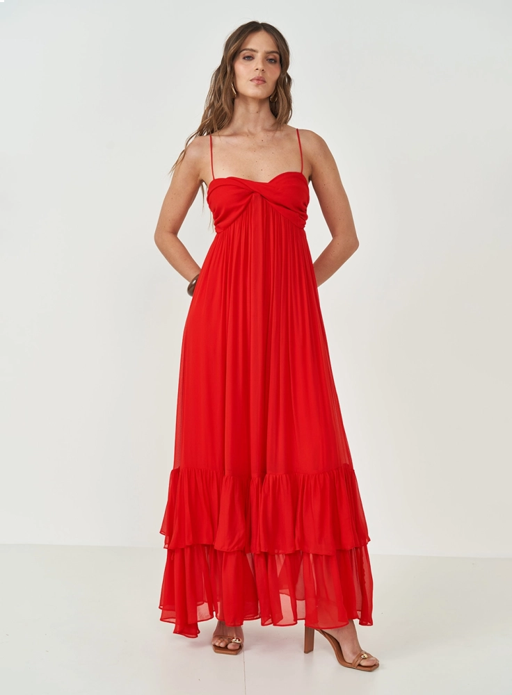 Vestido Comfort Longo Com Babados colcci