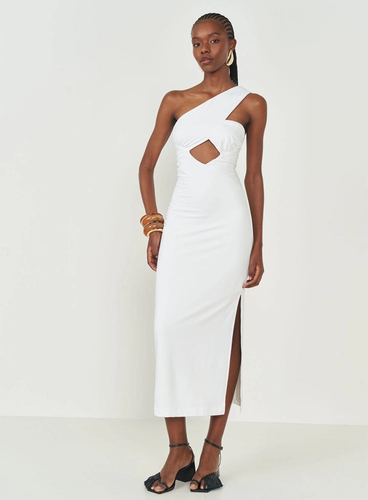 Vestido Midi Slim Com Recorte e Drapeado colcci